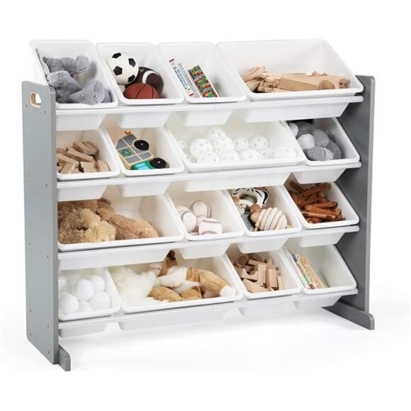 Supersized Toy Storage Organizer with 16 Removable Bins, Grey/White - Picture 4 of 5